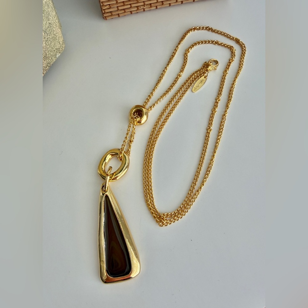 Soho Design Gold Tone Green Amber Pendant Necklace – 20” - Picture 3 of 7